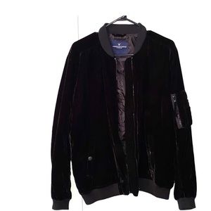 American Eagle black velvet bomber jacket